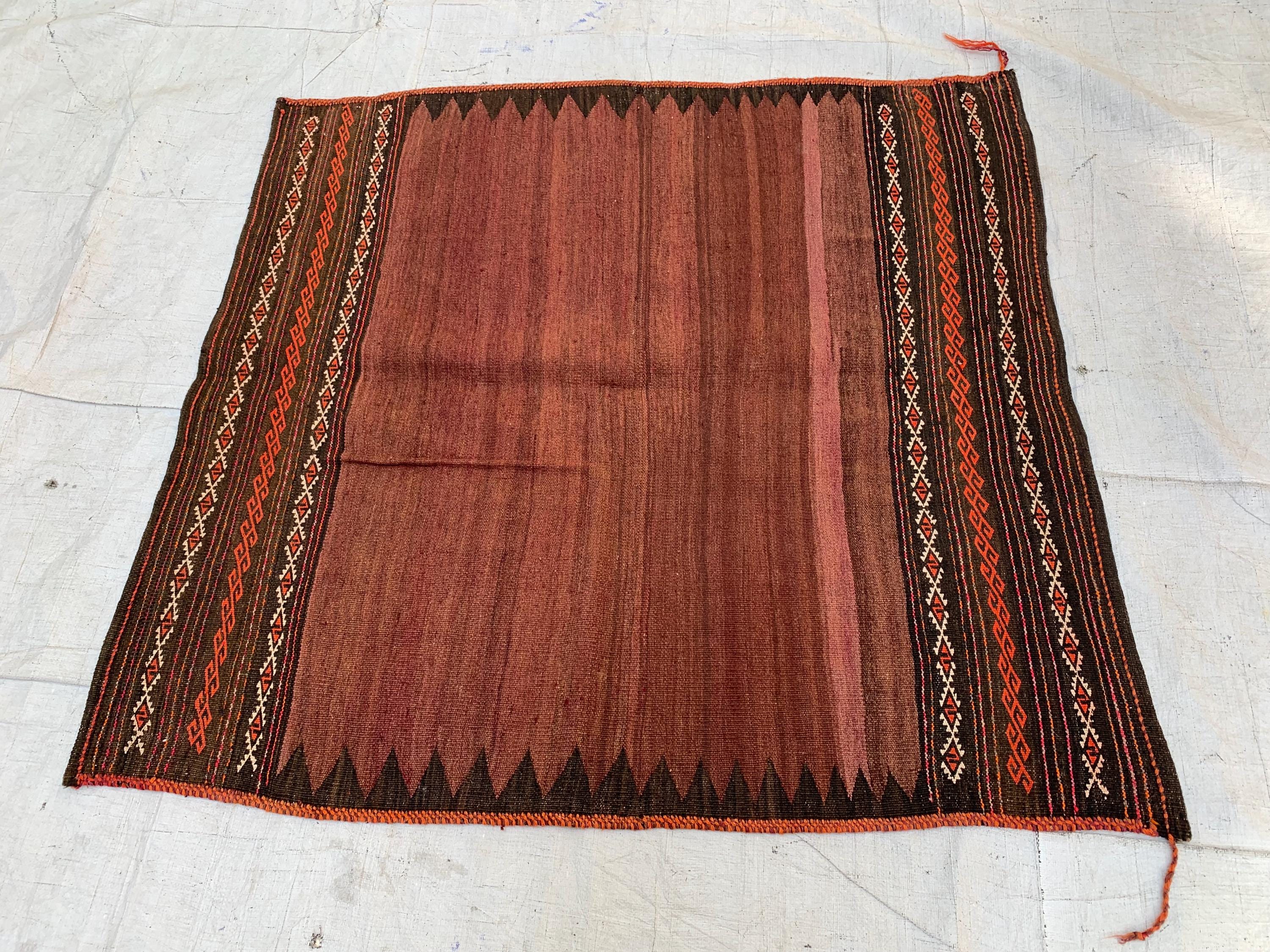 Vintage Square Kilim Rug – 4x3.7 ft – Handwoven Tribal Geometric – Boho Decor - Collectors Item - 40 years old Antique