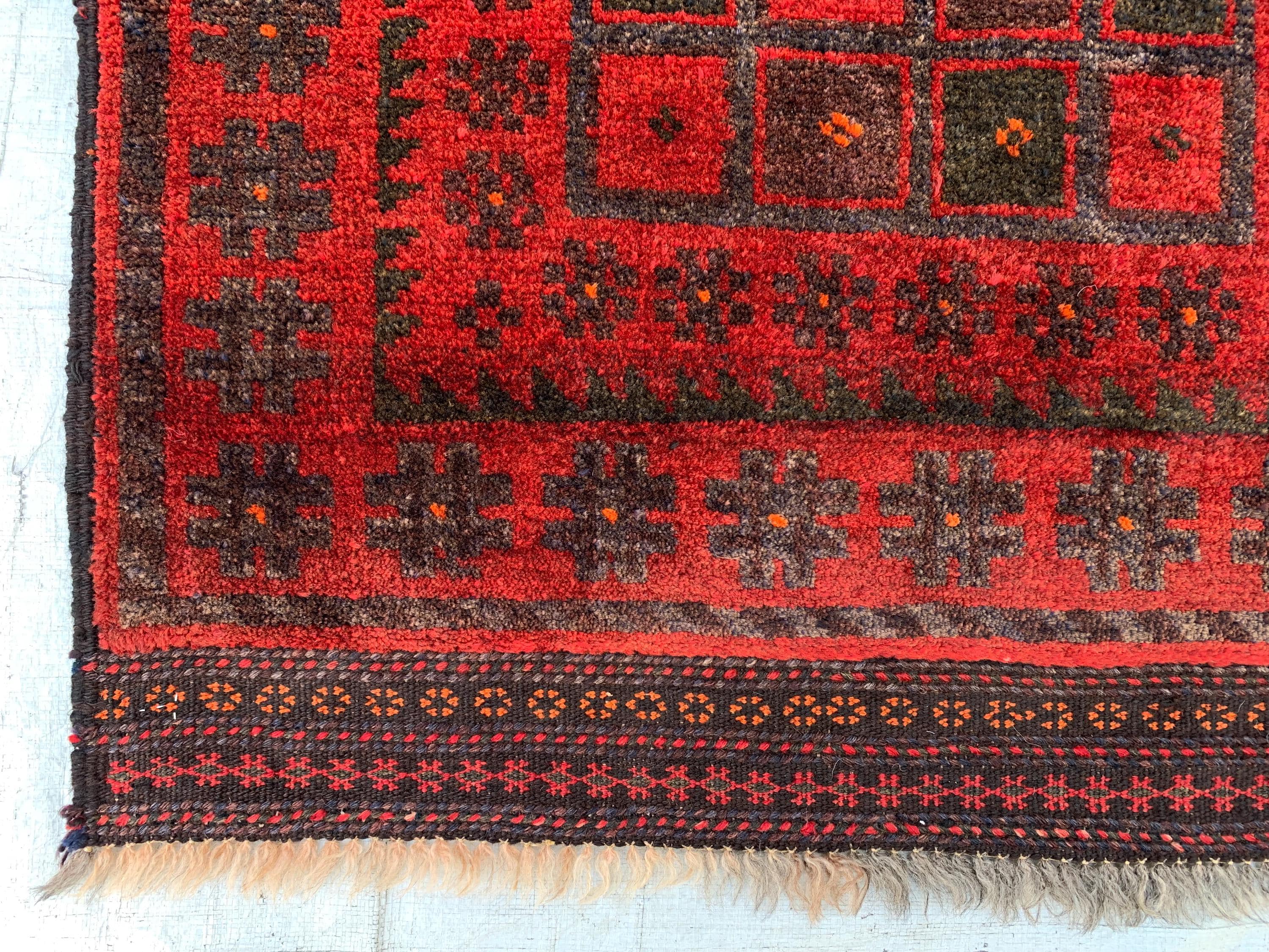 Vintage 55-Year-Old Bukhara Rug 2.4x4.1 ft – Hand-knotted Afghan Wool Carpet, Red Tribal Decor Accent, Collectors Rug, Antique Geometric Rug