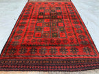 Vintage 55-Year-Old Bukhara Rug 2.4x4.1 ft – Hand-knotted Afghan Wool Carpet, Red Tribal Decor Accent, Collectors Rug, Antique Geometric Rug