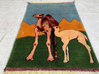 Afghan Camel Scene Rug 2.1x3.1 ft – Handwoven Wool Wall Hanging or Accent Rug with Desert Landscape Design, Decorative Wall Rug