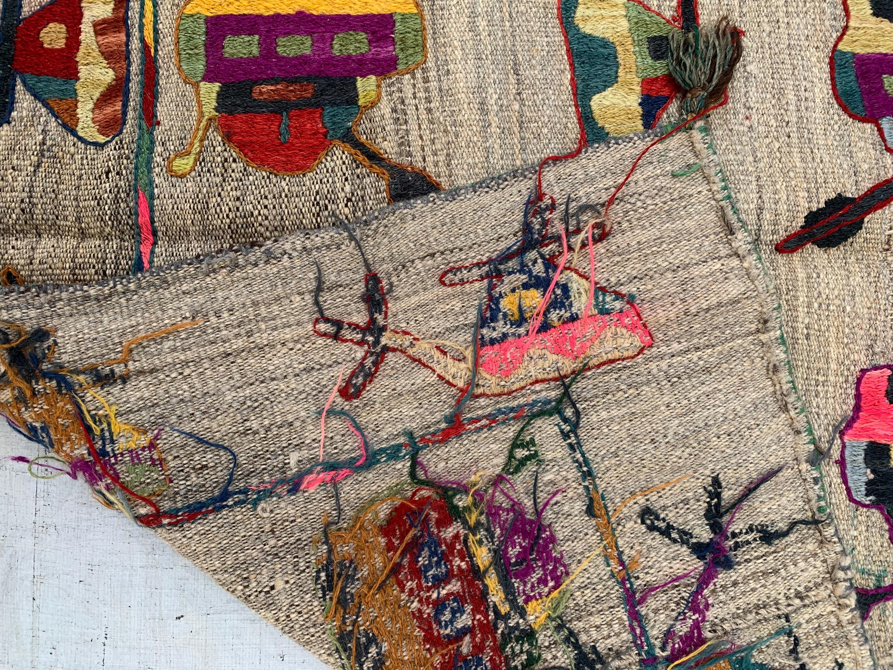 Vintage Afghan War Kilim 3.1x4.1 ft – Handwoven Wool Rug with Tanks, Helicopters & Planes – Tribal Conflict Art Decor, Collectors Rug