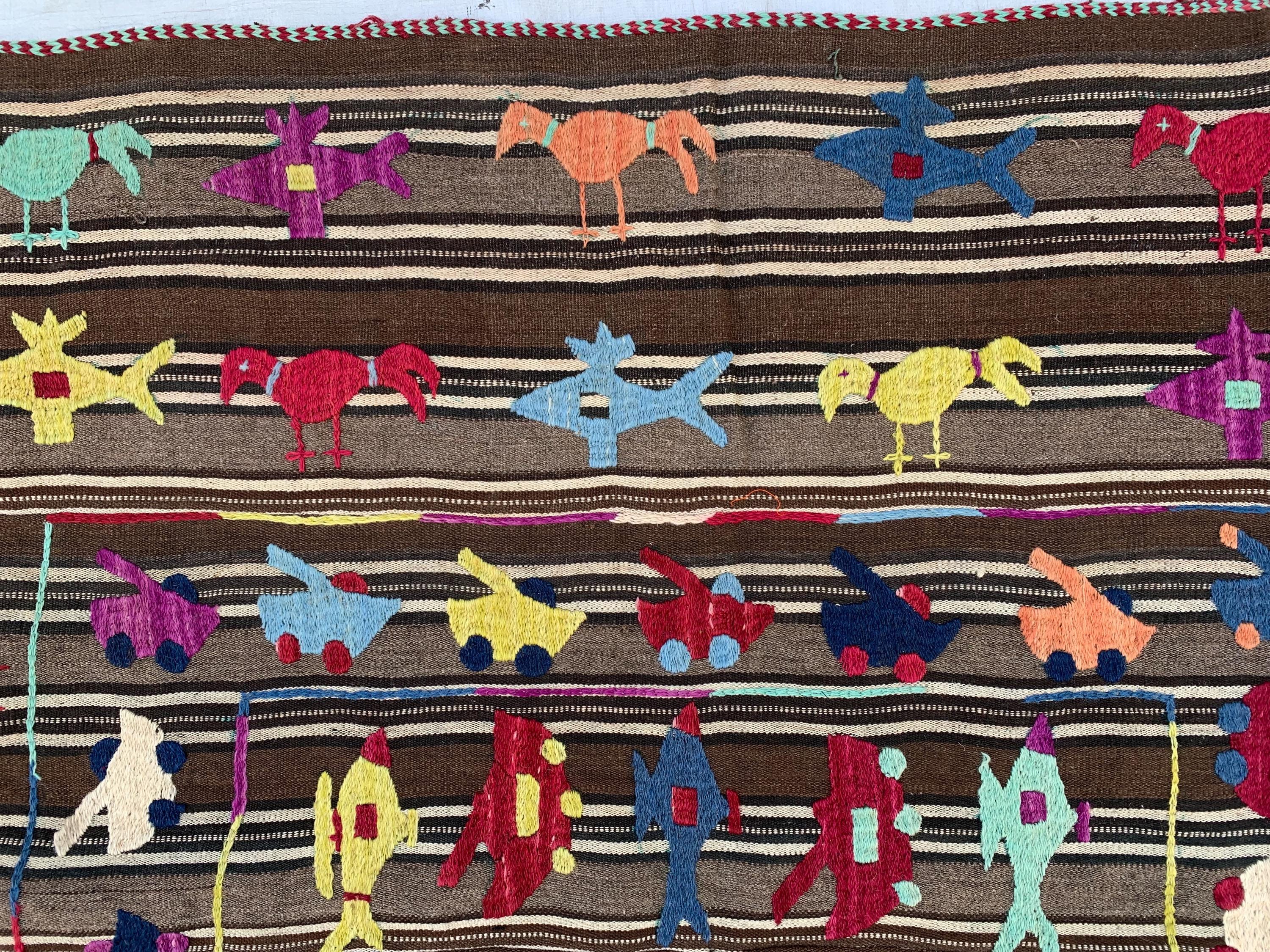 Afghan War Kilim 5.1x4.2 ft–Handwoven Wool Rug with Tanks, Helicopters & Planes–Tribal Conflict Art Decor, Perfect Rug for Kids Room