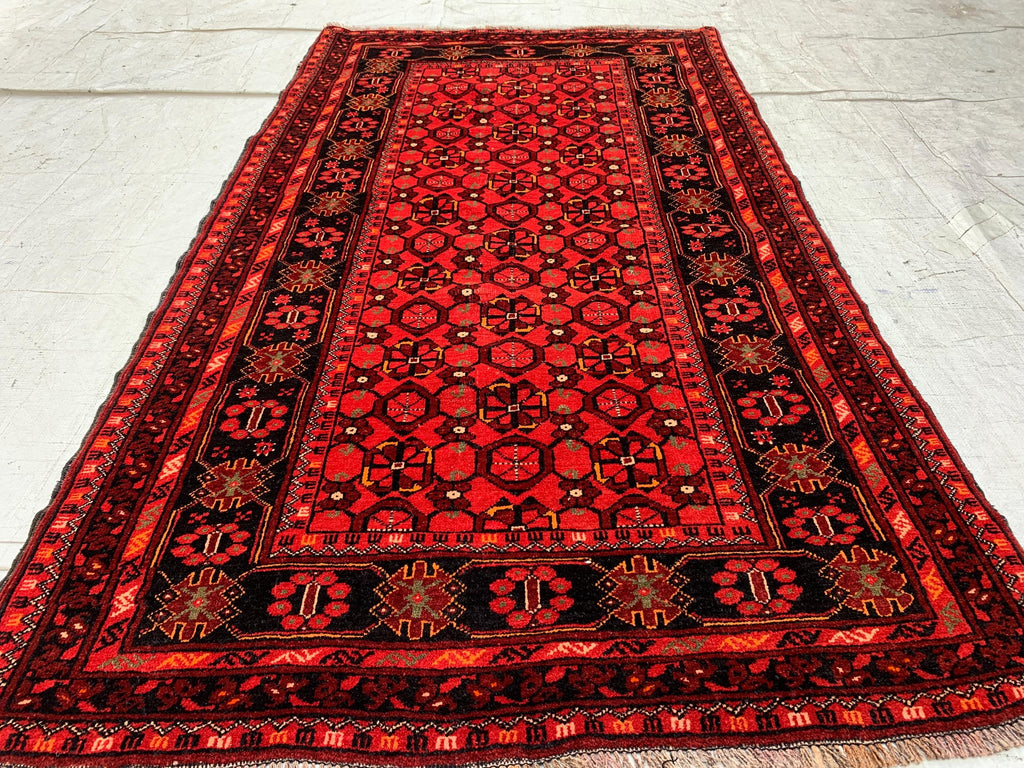 Vintage 50 Year-Old Bukhara Bashiri Rug 5.9x3.3 ft – Hand-knotted Afghan Wool Carpet, Red Tribal Decor Accent, Collector's Item, Antique Rug