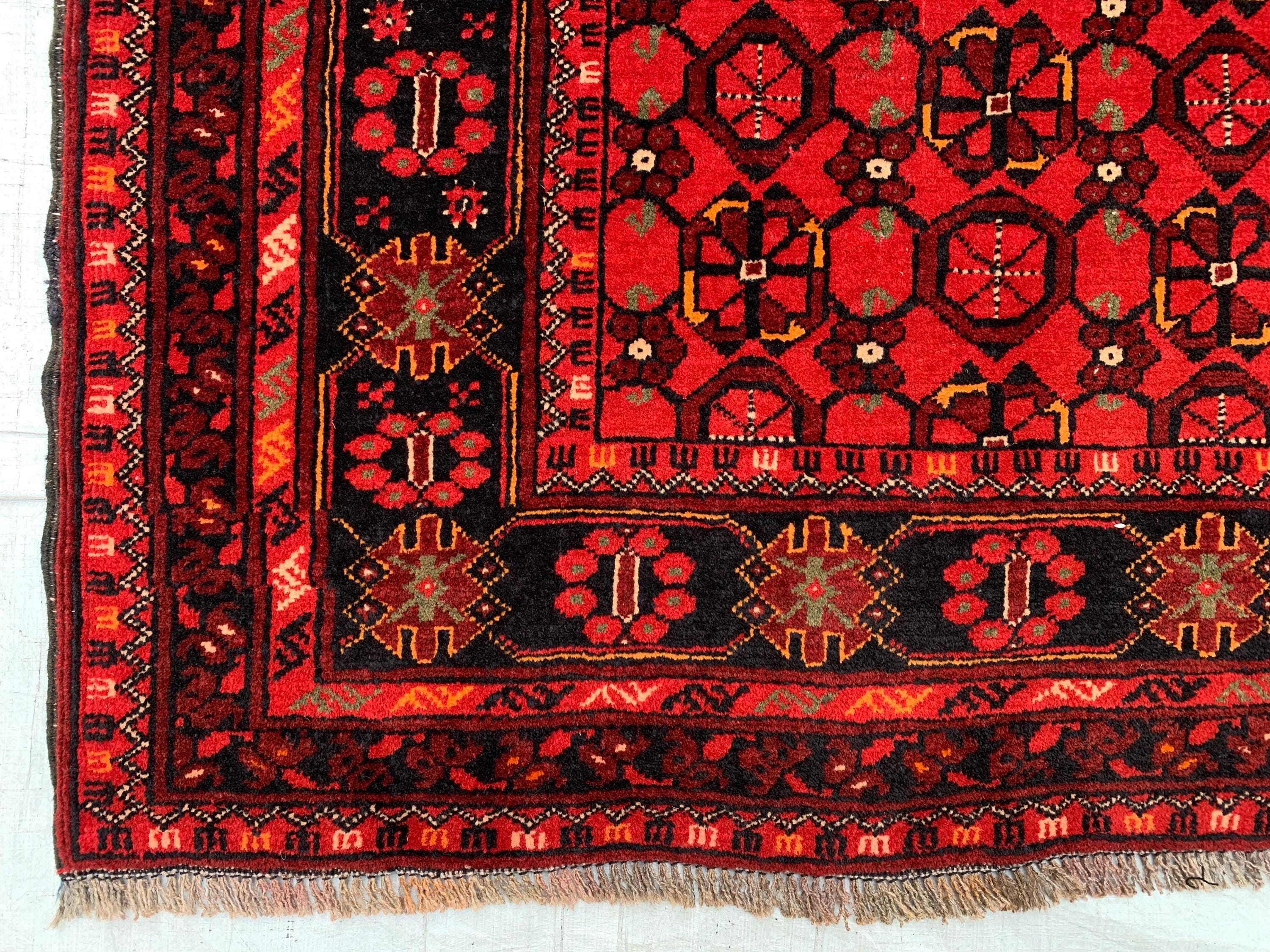 Vintage 50 Year-Old Bukhara Bashiri Rug 5.9x3.3 ft – Hand-knotted Afghan Wool Carpet, Red Tribal Decor Accent, Collector's Item, Antique Rug