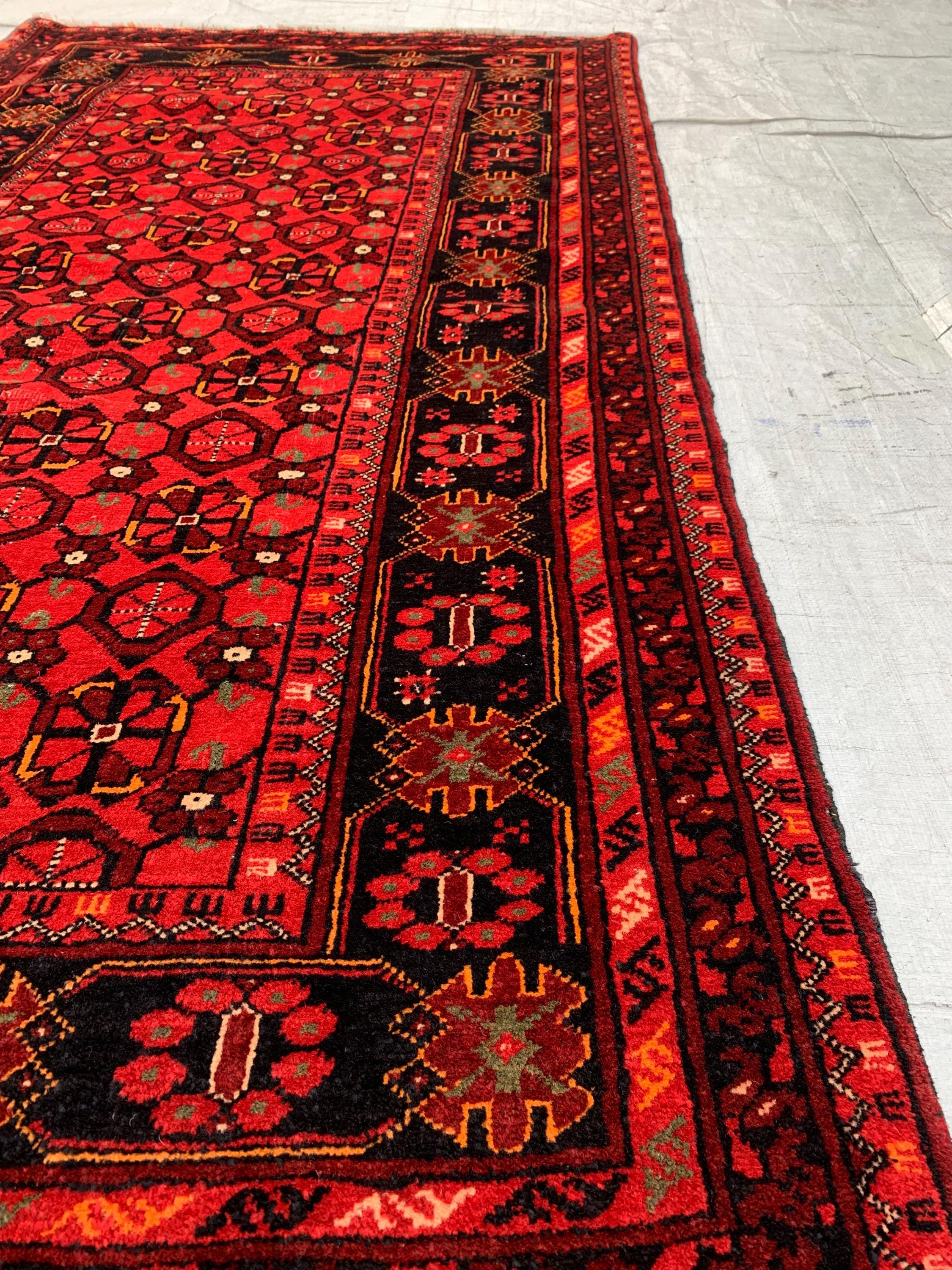 Vintage 50 Year-Old Bukhara Bashiri Rug 5.9x3.3 ft – Hand-knotted Afghan Wool Carpet, Red Tribal Decor Accent, Collector's Item, Antique Rug