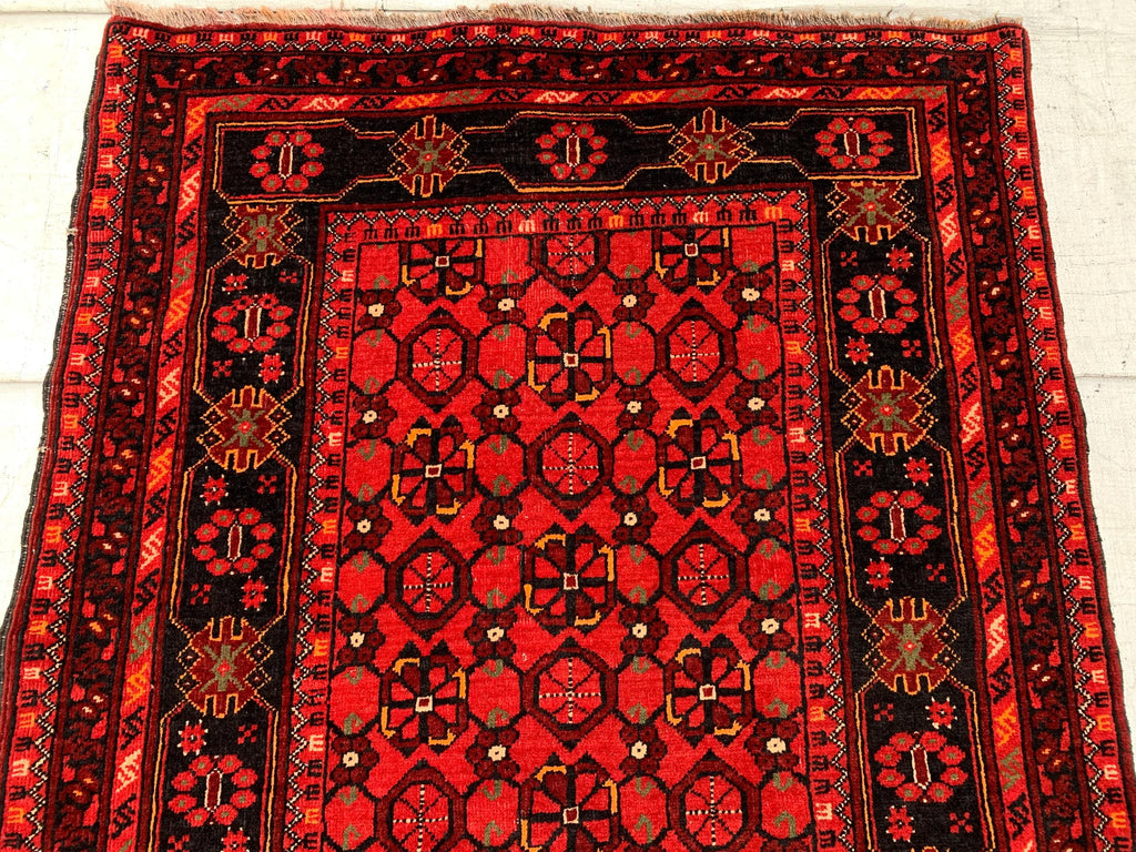 Vintage 50 Year-Old Bukhara Bashiri Rug 5.9x3.3 ft – Hand-knotted Afghan Wool Carpet, Red Tribal Decor Accent, Collector's Item, Antique Rug