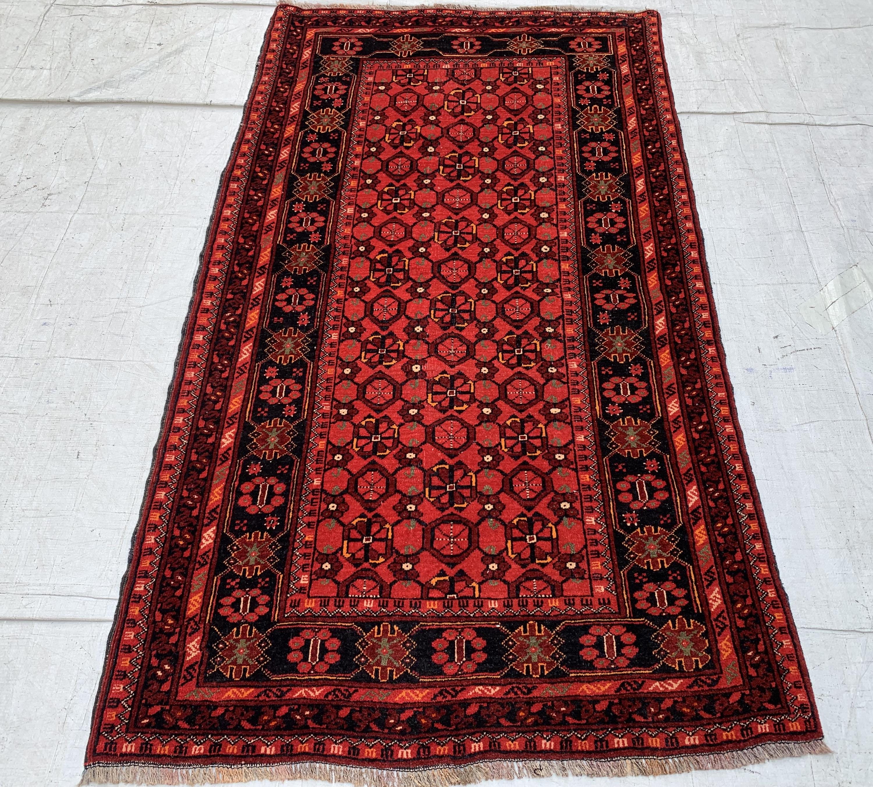 Vintage 50 Year-Old Bukhara Bashiri Rug 5.9x3.3 ft – Hand-knotted Afghan Wool Carpet, Red Tribal Decor Accent, Collector's Item, Antique Rug