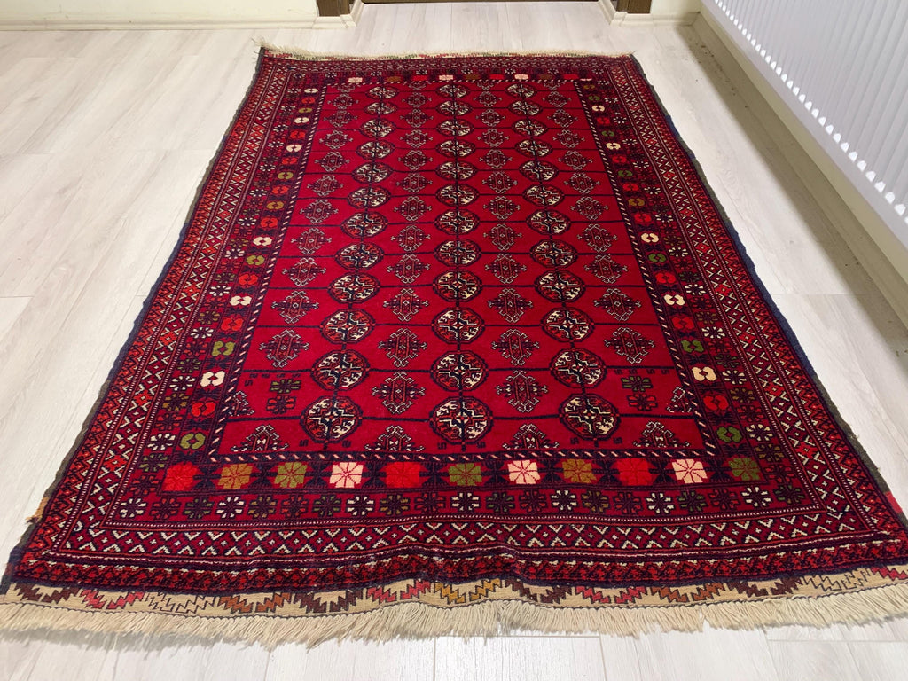 Vintage Handwoven Ahal Gul Tribal Wool Rug, Rug for Hallway, Bedroom, Living Room 5.4 x 3 ft, 40 year old Rug, Collectible Rug