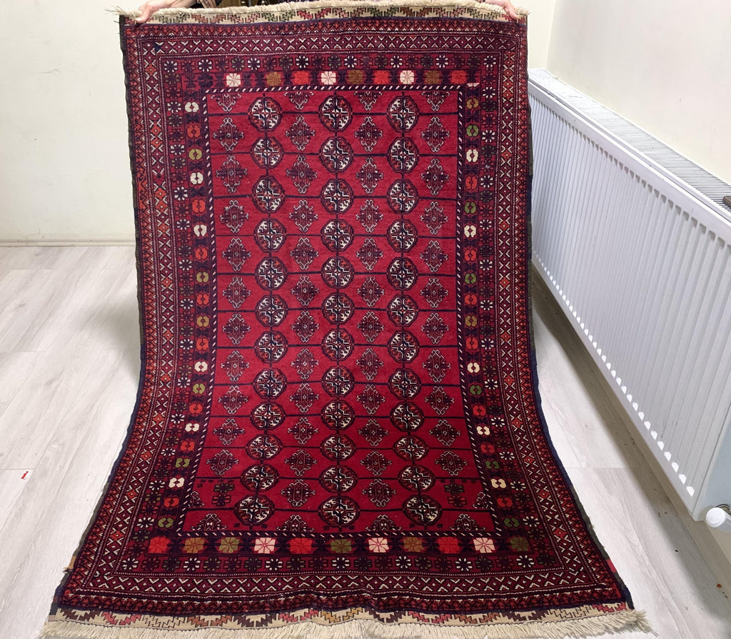 Vintage Handwoven Ahal Gul Tribal Wool Rug, Rug for Hallway, Bedroom, Living Room 5.4 x 3 ft, 40 year old Rug, Collectible Rug