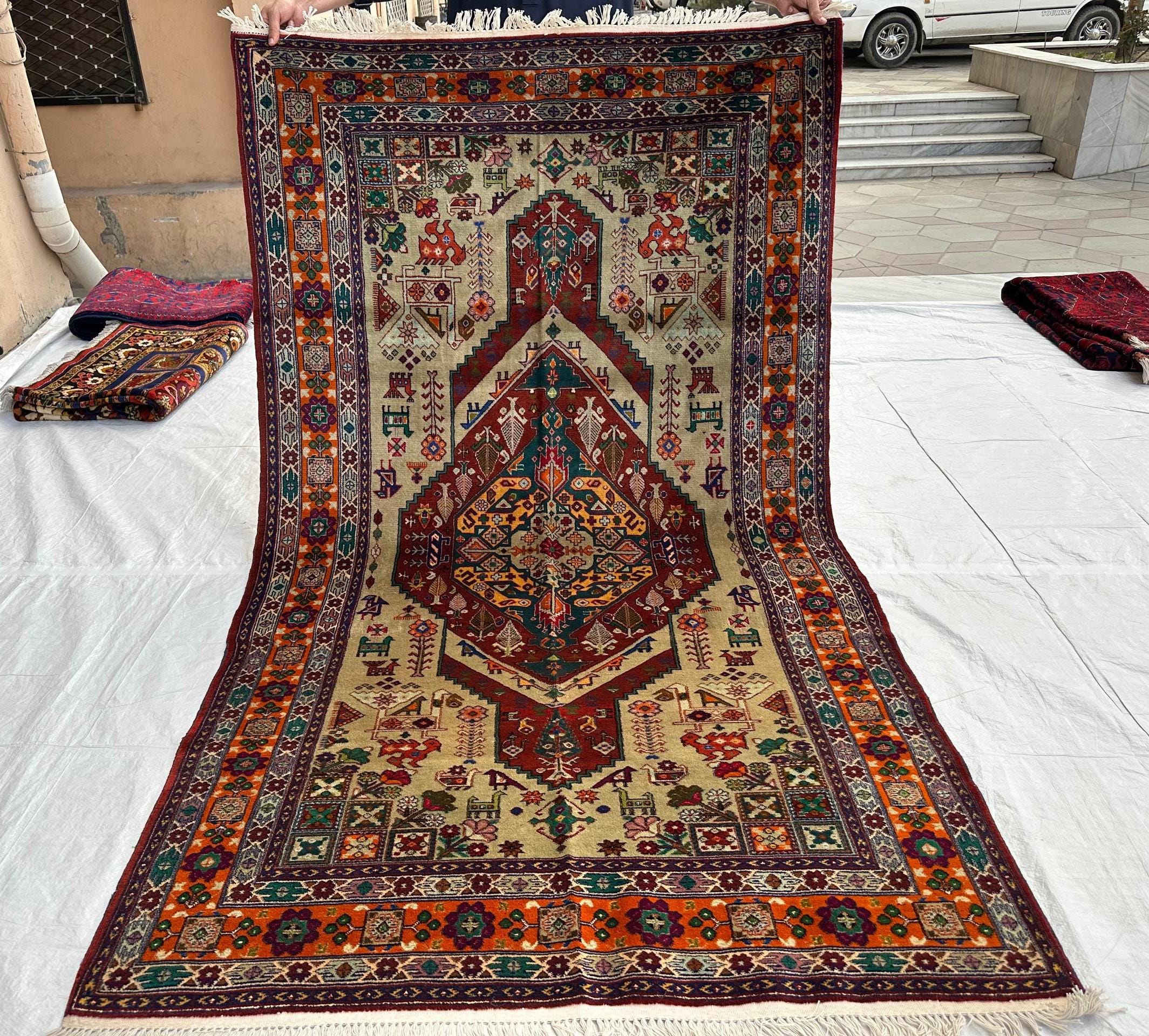Afghan Handmade Gul Naksha Rug – 4.4x7.5 ft – Traditional Tribal Wool Carpet – Boho Oriental Area Rug – Geometric Nomadic Design”