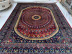 10x13 Handmade Parak Beljik Rug | Large Afghan Wool Area Rug | Traditional Oriental Carpet in Deep Red, Blue & Beige Tones 9.10 x 13.4 ft