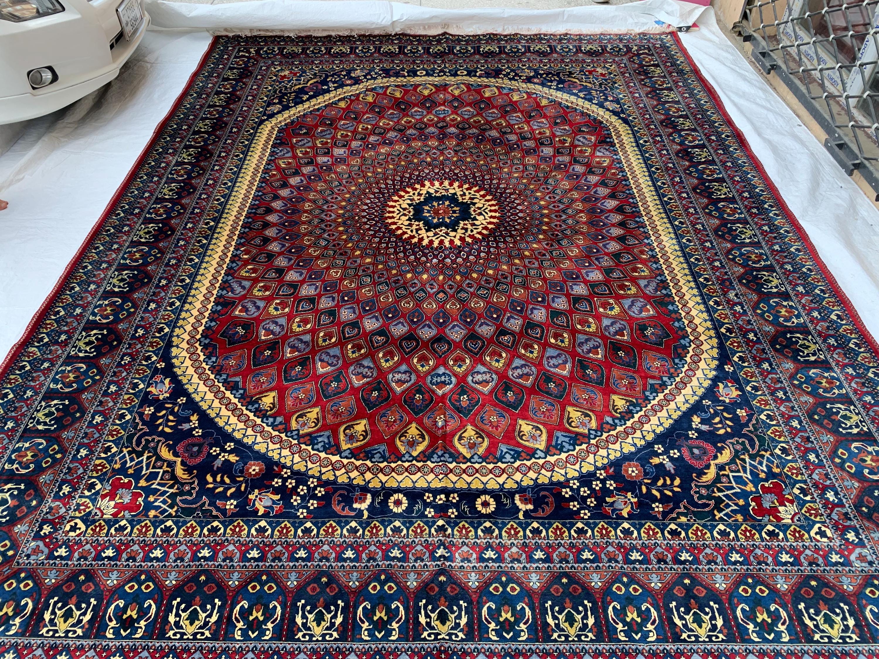 10x13 Handmade Parak Beljik Rug | Large Afghan Wool Area Rug | Traditional Oriental Carpet in Deep Red, Blue & Beige Tones 9.10 x 13.4 ft