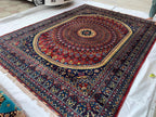 10x13 Handmade Parak Beljik Rug | Large Afghan Wool Area Rug | Traditional Oriental Carpet in Deep Red, Blue & Beige Tones 9.10 x 13.4 ft