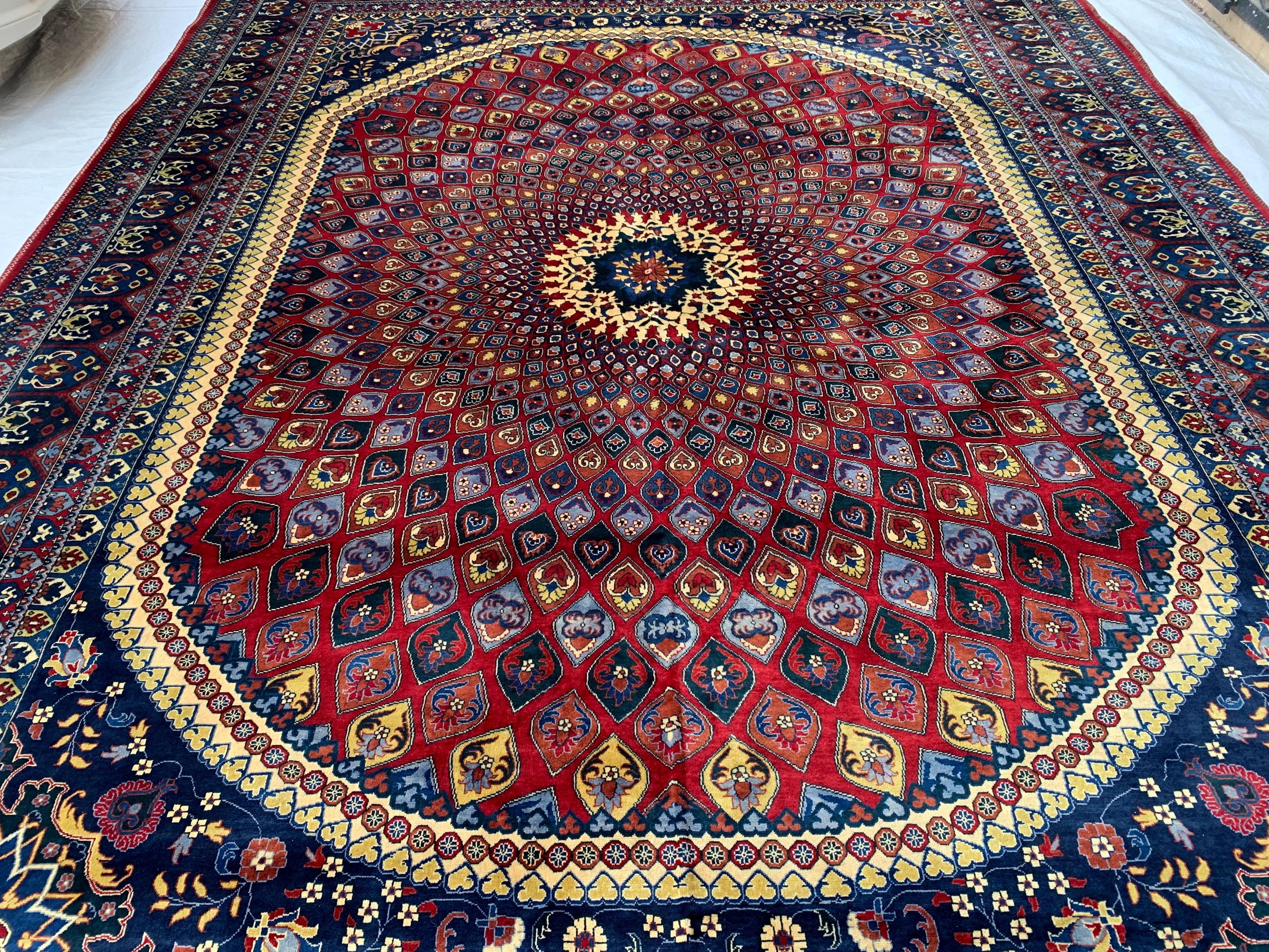 10x13 Handmade Parak Beljik Rug | Large Afghan Wool Area Rug | Traditional Oriental Carpet in Deep Red, Blue & Beige Tones 9.10 x 13.4 ft