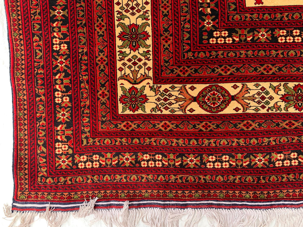Premium Quality Handmade Beljik Rug 9.5x13.2 Large Afghan Wool Carpet | Red, Ivory & Black Traditional |Living Room, Dining Area Decor