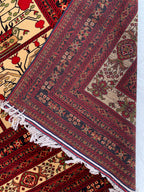 Premium Quality Handmade Beljik Rug 9.5x13.2 Large Afghan Wool Carpet | Red, Ivory & Black Traditional |Living Room, Dining Area Decor
