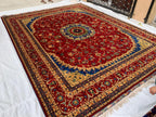 10x13 Handmade Beljik Rug 9.11x13 ft – Best Quality | Rich Red, Blue & Gold Tones | Luxurious Persian Design for Living Room or Office