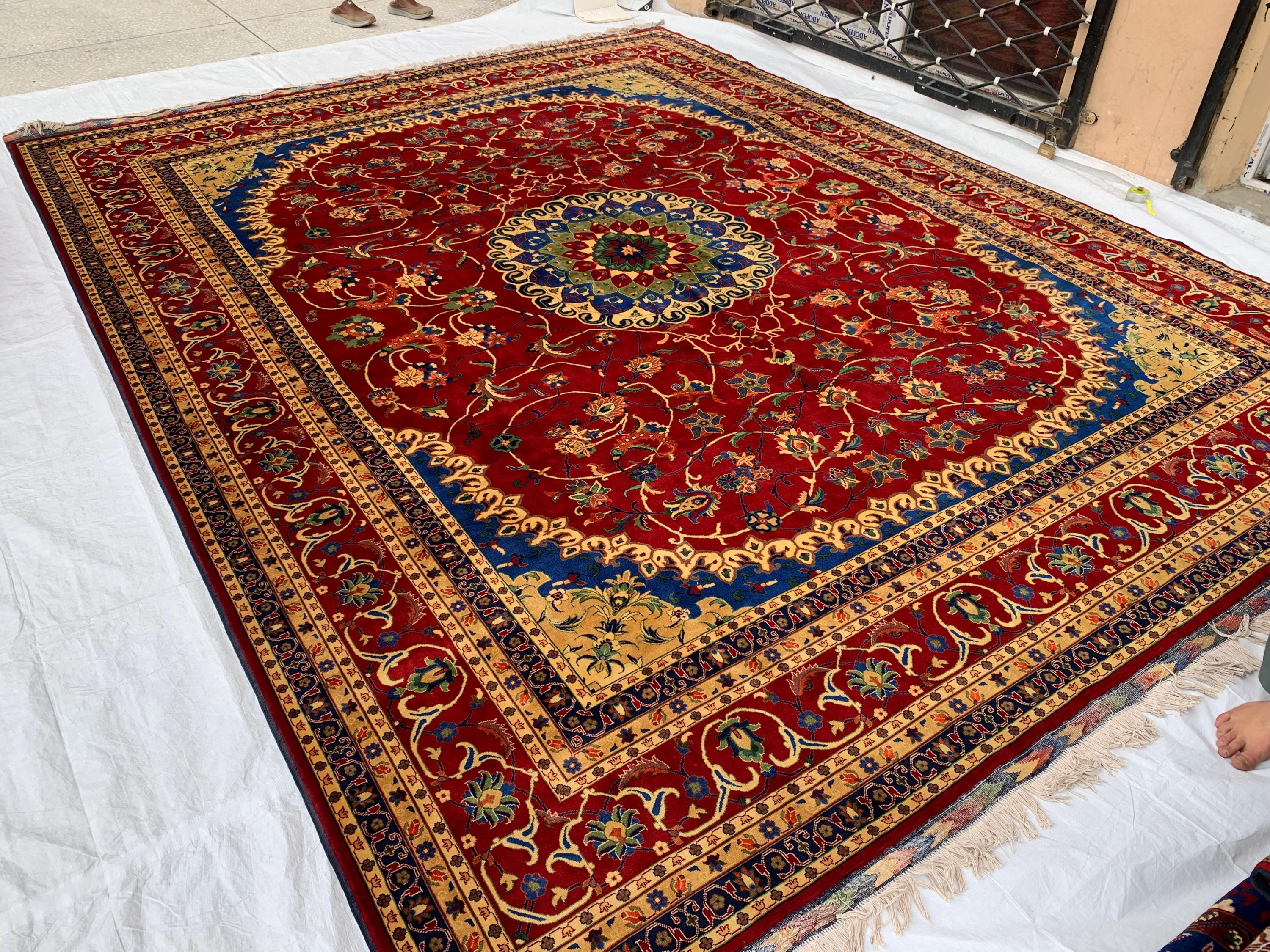 10x13 Handmade Beljik Rug 9.11x13 ft – Best Quality | Rich Red, Blue & Gold Tones | Luxurious Persian Design for Living Room or Office