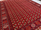 Antique Ahal Gul Handmade Beljik Rug –13.2x9.11 ft Wool and Silk | Luxurious Oriental Carpet | Red & Blue Persian Design | Living Room Decor