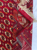 Antique Ahal Gul Handmade Beljik Rug –13.2x9.11 ft Wool and Silk | Luxurious Oriental Carpet | Red & Blue Persian Design | Living Room Decor