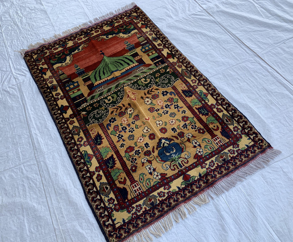 5x3.1 Handwoven Turkmen Tribal Prayer mat, Jai namaz, Wall Hanging Decorative Rug, Boho Home Decor