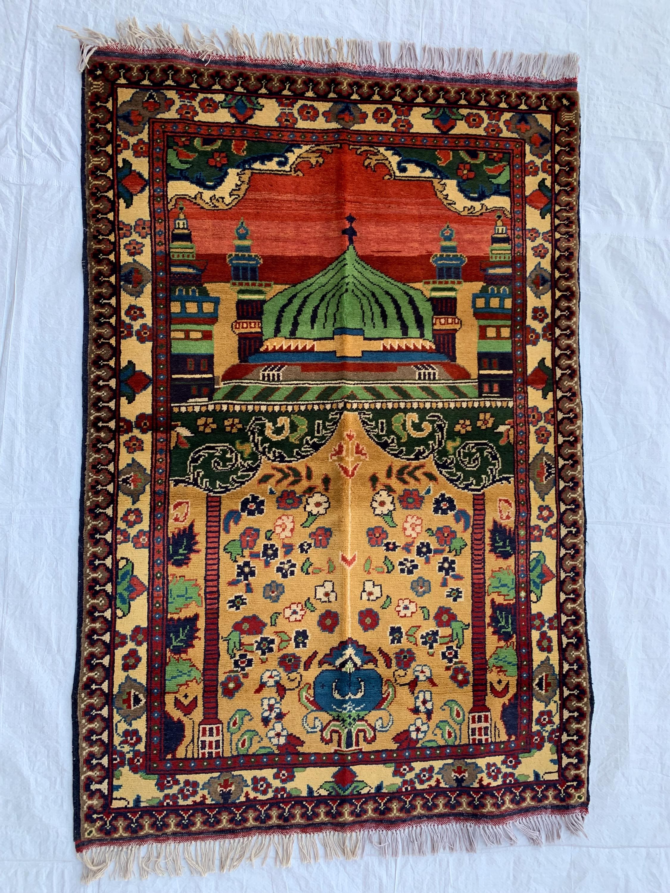 5x3.1 Handwoven Turkmen Tribal Prayer mat, Jai namaz, Wall Hanging Decorative Rug, Boho Home Decor