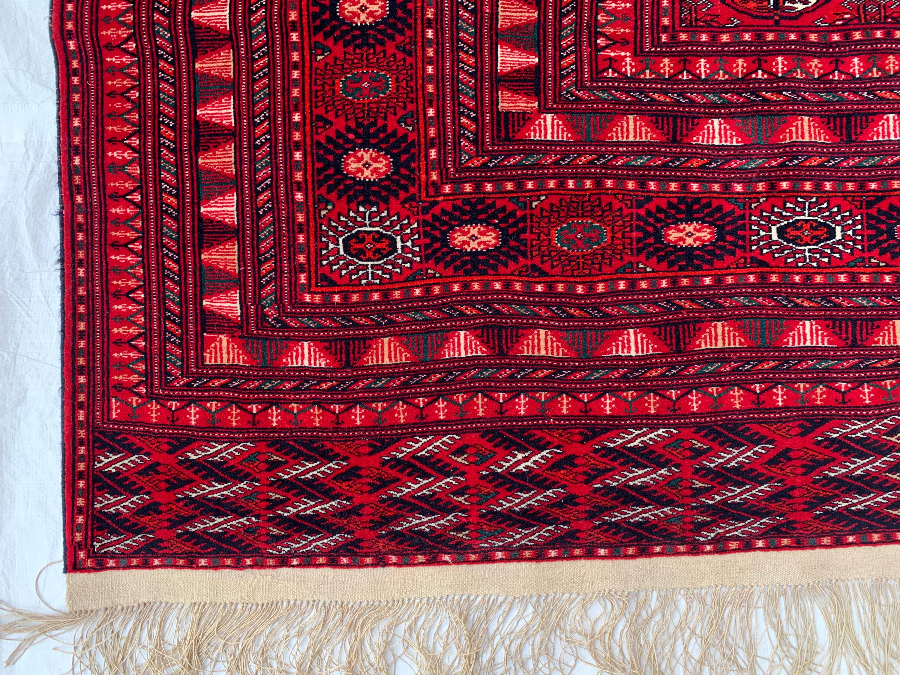 Top Quality Mawrai Gul Handmade Rug – 12.5x9.6 ft Wool & Silk |Tribal Turkmen Design | Red Oriental Carpet | Elegant Home Decor, Living Room