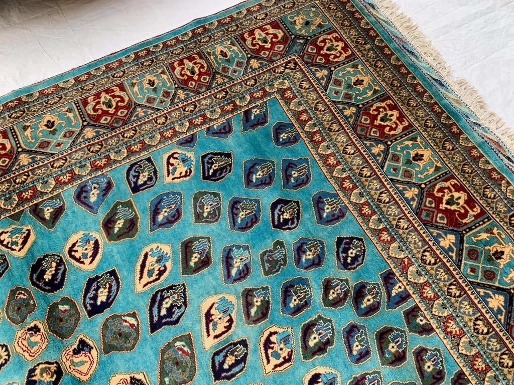 Handmade Parak Beljik Rug – 10x13.4 ft | Large Afghan Wool Carpet | Blue, & Black Traditional Rug | Living Room or Dining Area Decor