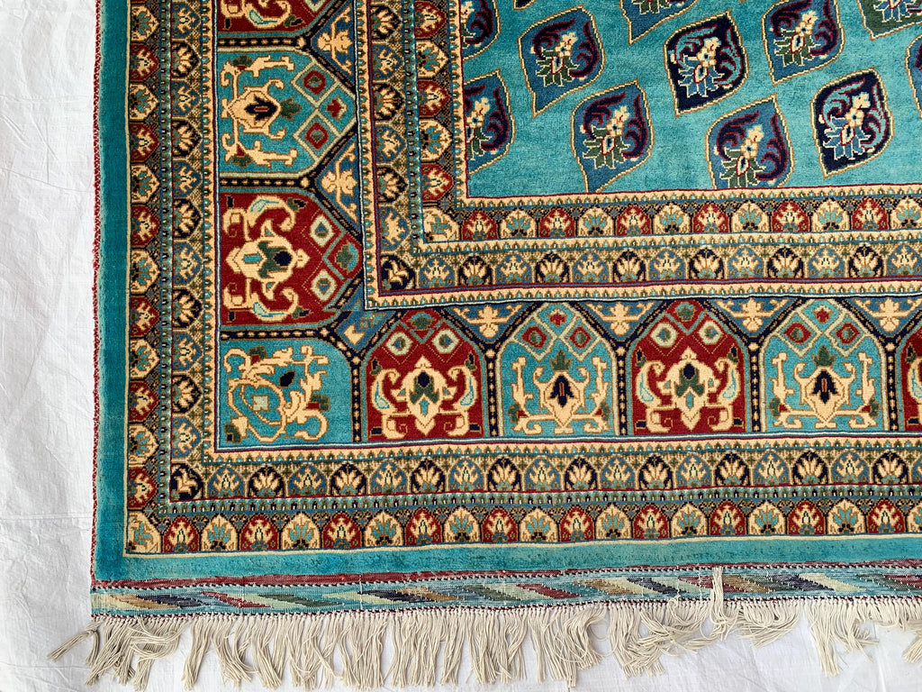 Handmade Parak Beljik Rug – 10x13.4 ft | Large Afghan Wool Carpet | Blue, & Black Traditional Rug | Living Room or Dining Area Decor