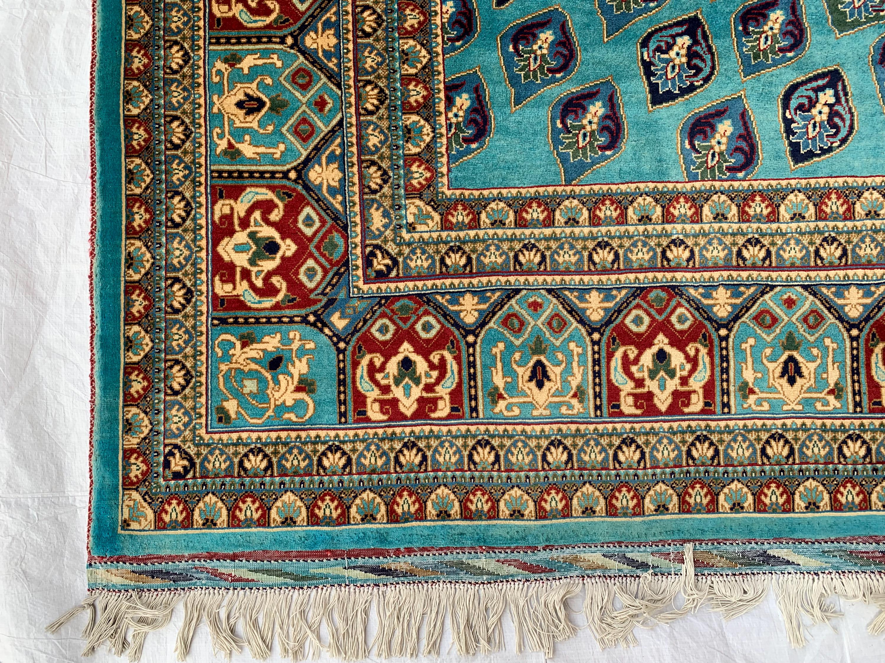 Handmade Parak Beljik Rug – 10x13.4 ft | Large Afghan Wool Carpet | Blue, & Black Traditional Rug | Living Room or Dining Area Decor