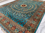 Handmade Parak Beljik Rug – 10x13.4 ft | Large Afghan Wool Carpet | Blue, & Black Traditional Rug | Living Room or Dining Area Decor
