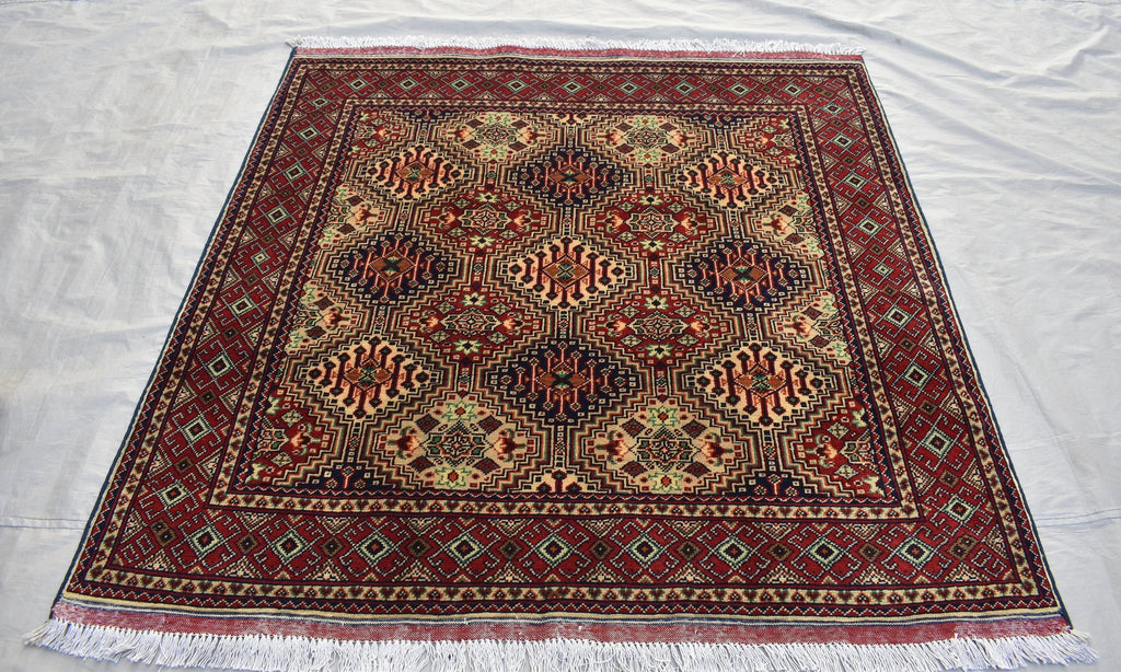 Squair rug 4x5Ft, Top Quality Gorgeous, Handmade Afghan rug, Afghan Turkmen, 100%Wool, Oriental rug, Rug for Living Room, Bedroom Rug