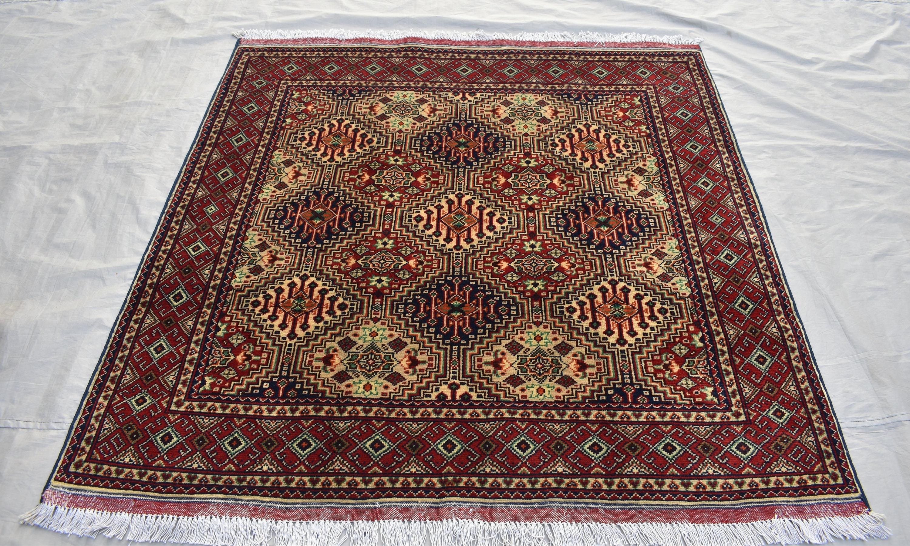 Squair rug 4x5Ft, Top Quality Gorgeous, Handmade Afghan rug, Afghan Turkmen, 100%Wool, Oriental rug, Rug for Living Room, Bedroom Rug