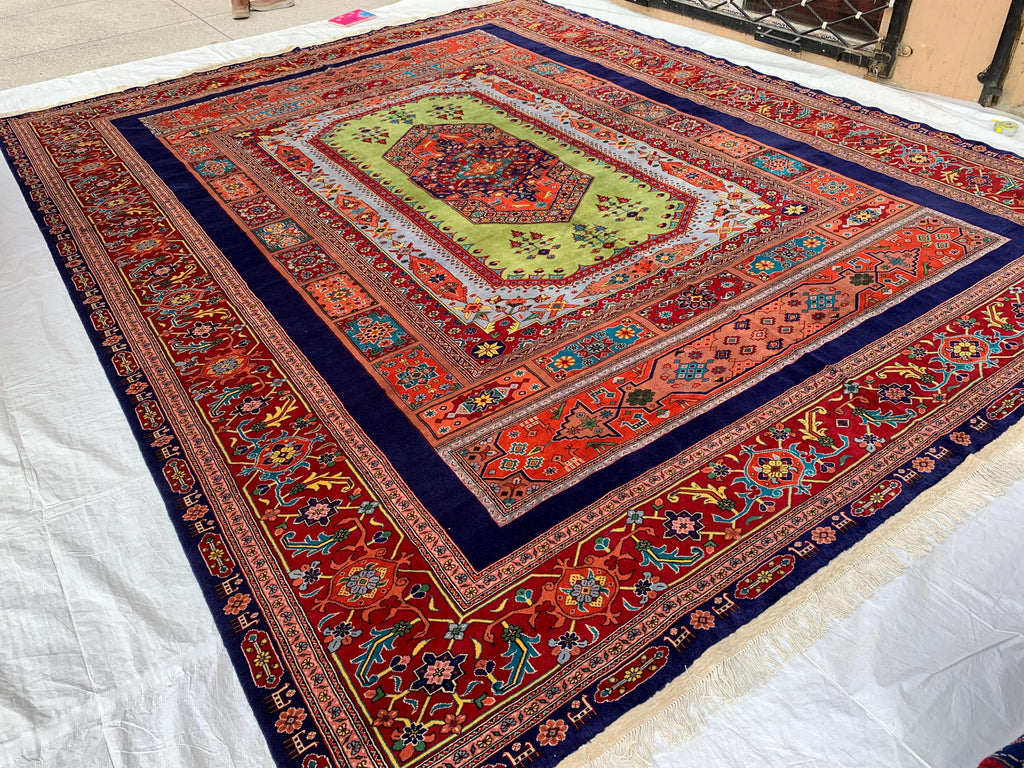 10x13 Top Quality Persian Rug – Wool, Silk and Cotton | Handmade Luxury Carpet | Traditional Red & Green Oriental Design | Collector’s Rug
