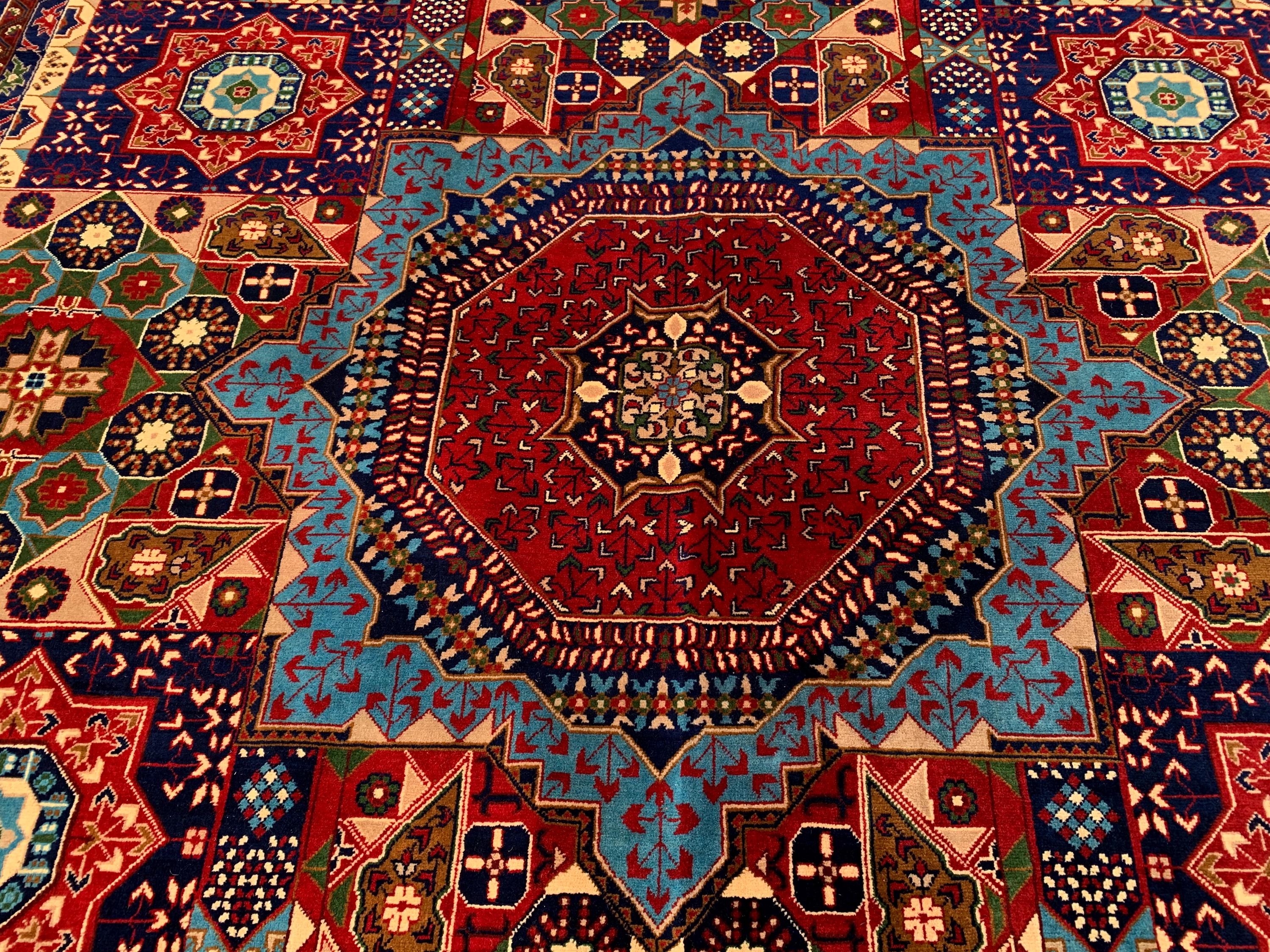 Premium Quality Beljik Rug – 9.11x13.4 ft Handmade Wool | Rich Red & Navy Blue | Luxurious Oriental Carpet | Persian Design for Living Room