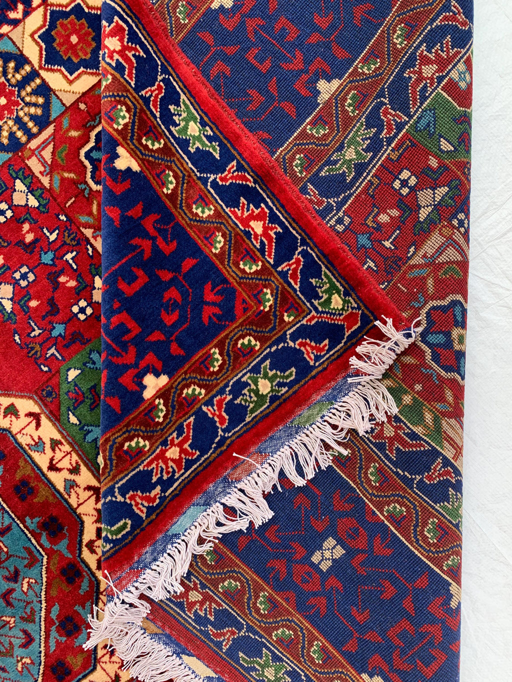 Premium Quality Beljik Rug – 9.11x13.4 ft Handmade Wool | Rich Red & Navy Blue | Luxurious Oriental Carpet | Persian Design for Living Room