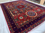 Premium Quality Beljik Rug – 9.11x13.4 ft Handmade Wool | Rich Red & Navy Blue | Luxurious Oriental Carpet | Persian Design for Living Room