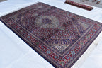 7x10 Hand-Knotted Red & Navy Blue Tabriz Rug – Afghan Wool Area Carpet, Persian Style Rug, Rug for Living Room, Bedroom Rug 9’10” x 6’7 ft
