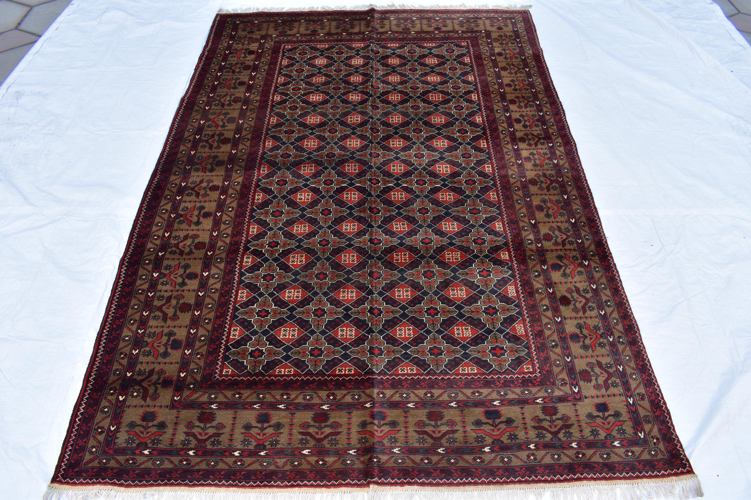6x10 Hand-Knotted Sitara Naksha Rug | Authentic Afghan Wool Carpet | Oriental Area Rug, Rug for Dining Room, Bedroom Rug 9.8x6.5 ft