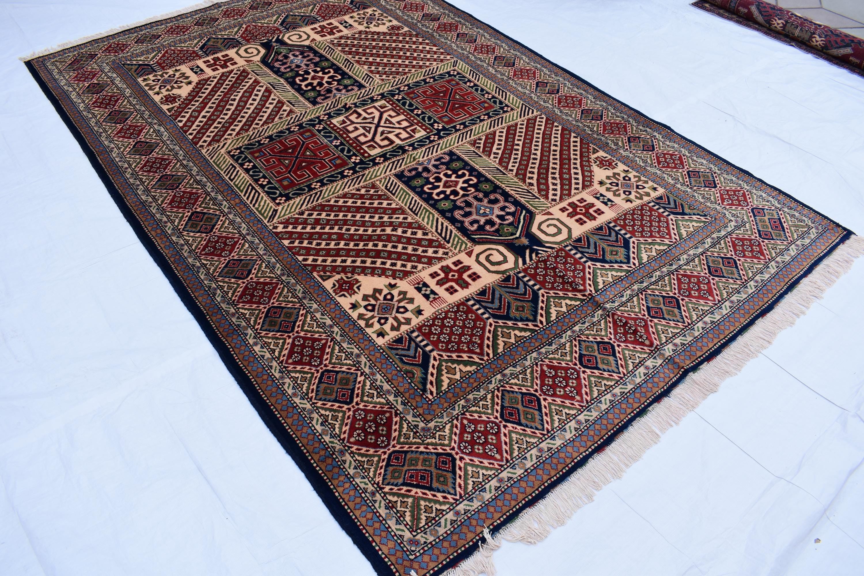 7x10 Caucasian Kazak Handwoven Rug – Soft Wool, Geometric Tribal Design, Cross Pattern Rug, Rug for Living Room Bedroom Rug 6.7x10 ft