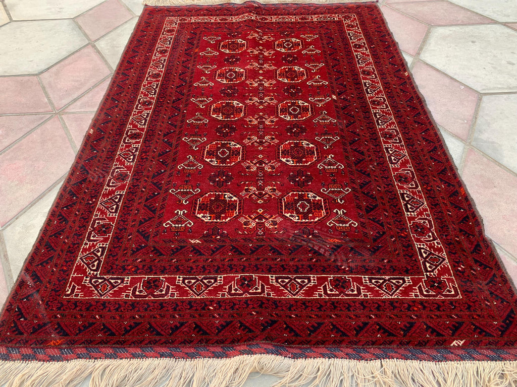 Antique Waziri Rug – 35-Year-Old Handmade Tribal Carpet (3x5 ft) – Vintage Afghani Rug, Tribal Floor Rug, Hallway Rug, Entryway Rug