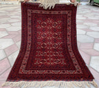 Antique Waziri Rug – 35-Year-Old Handmade Tribal Carpet (3x5 ft) – Vintage Afghani Rug, Tribal Floor Rug, Hallway Rug, Entryway Rug