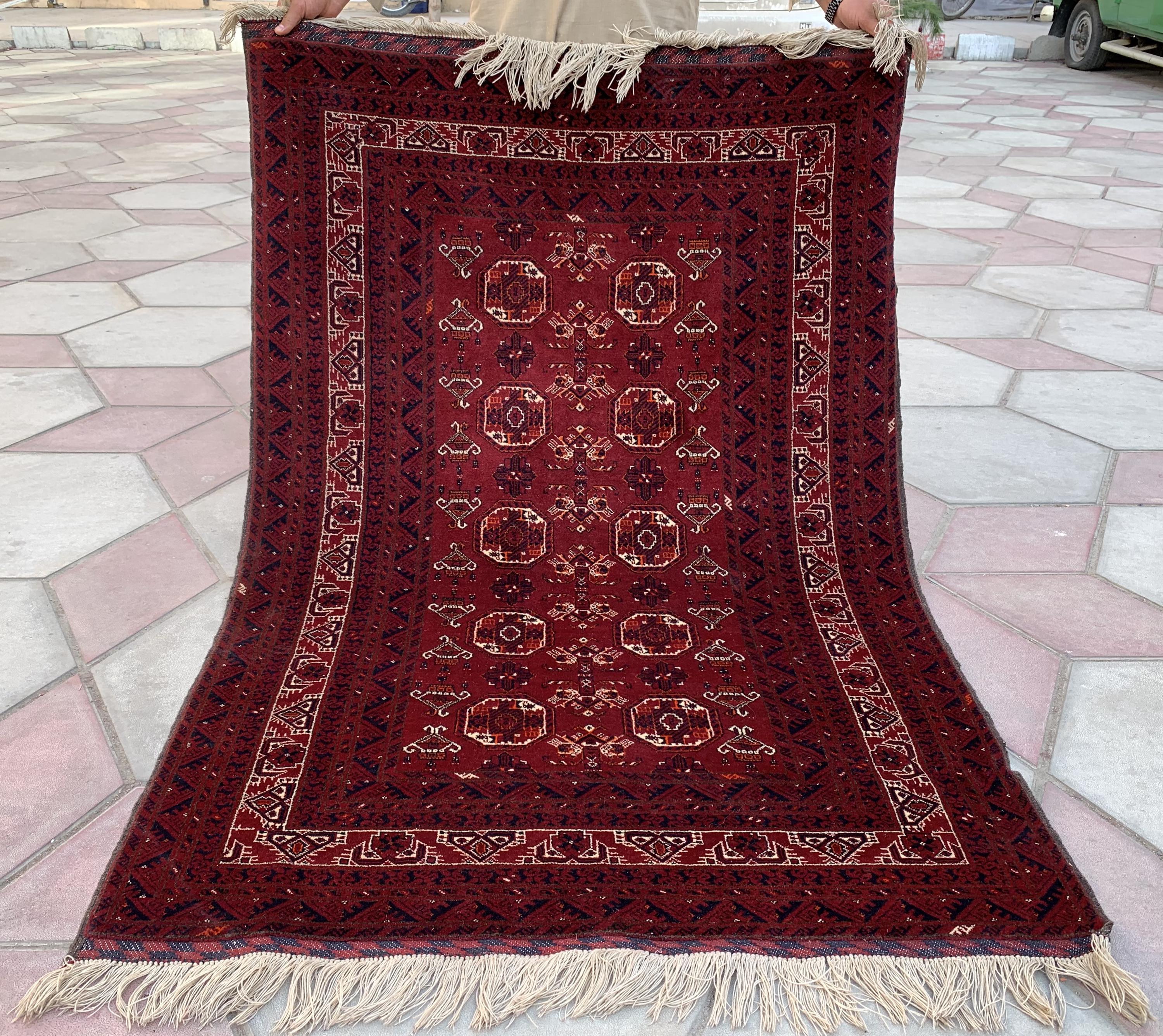 Antique Waziri Rug – 35-Year-Old Handmade Tribal Carpet (3x5 ft) – Vintage Afghani Rug, Tribal Floor Rug, Hallway Rug, Entryway Rug