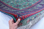 6x9 Green Bukhara Rug with Navy Blue and Red Accent–Handmade Elegance for Modern Interiors, Rug for Living Room, Perfect for Bedroom 6.5x9.7