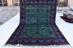 6x9 Green Bukhara Rug with Navy Blue and Red Accent–Handmade Elegance for Modern Interiors, Rug for Living Room, Perfect for Bedroom 6.5x9.7