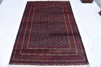 6x9 Elegant Red and Navy Blue Hoja Roshnai Rug–Traditional Handmade Oriental Design for Modern Interiors, Perfect for Bedroom, Living Room