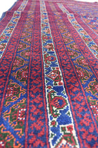 6x9 Elegant Red and Navy Blue Hoja Roshnai Rug–Traditional Handmade Oriental Design for Modern Interiors, Perfect for Bedroom, Living Room