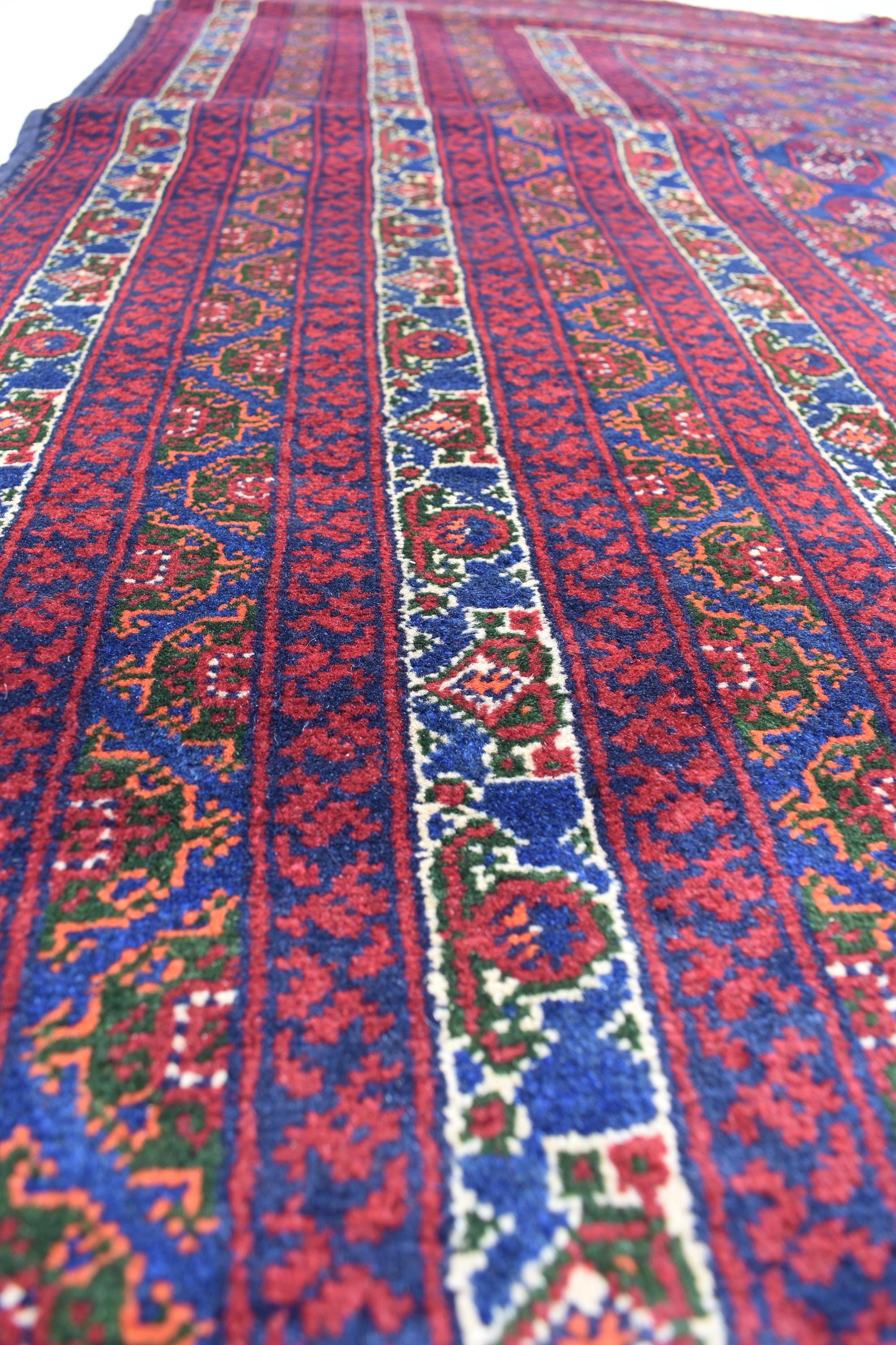 6x9 Elegant Red and Navy Blue Hoja Roshnai Rug–Traditional Handmade Oriental Design for Modern Interiors, Perfect for Bedroom, Living Room