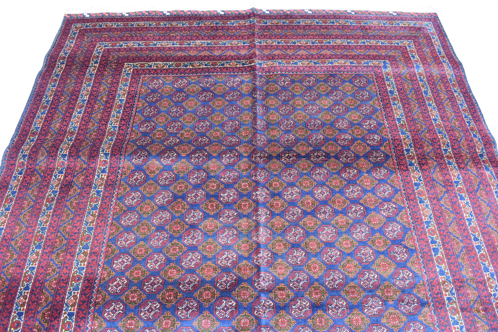 6x9 Elegant Red and Navy Blue Hoja Roshnai Rug–Traditional Handmade Oriental Design for Modern Interiors, Perfect for Bedroom, Living Room