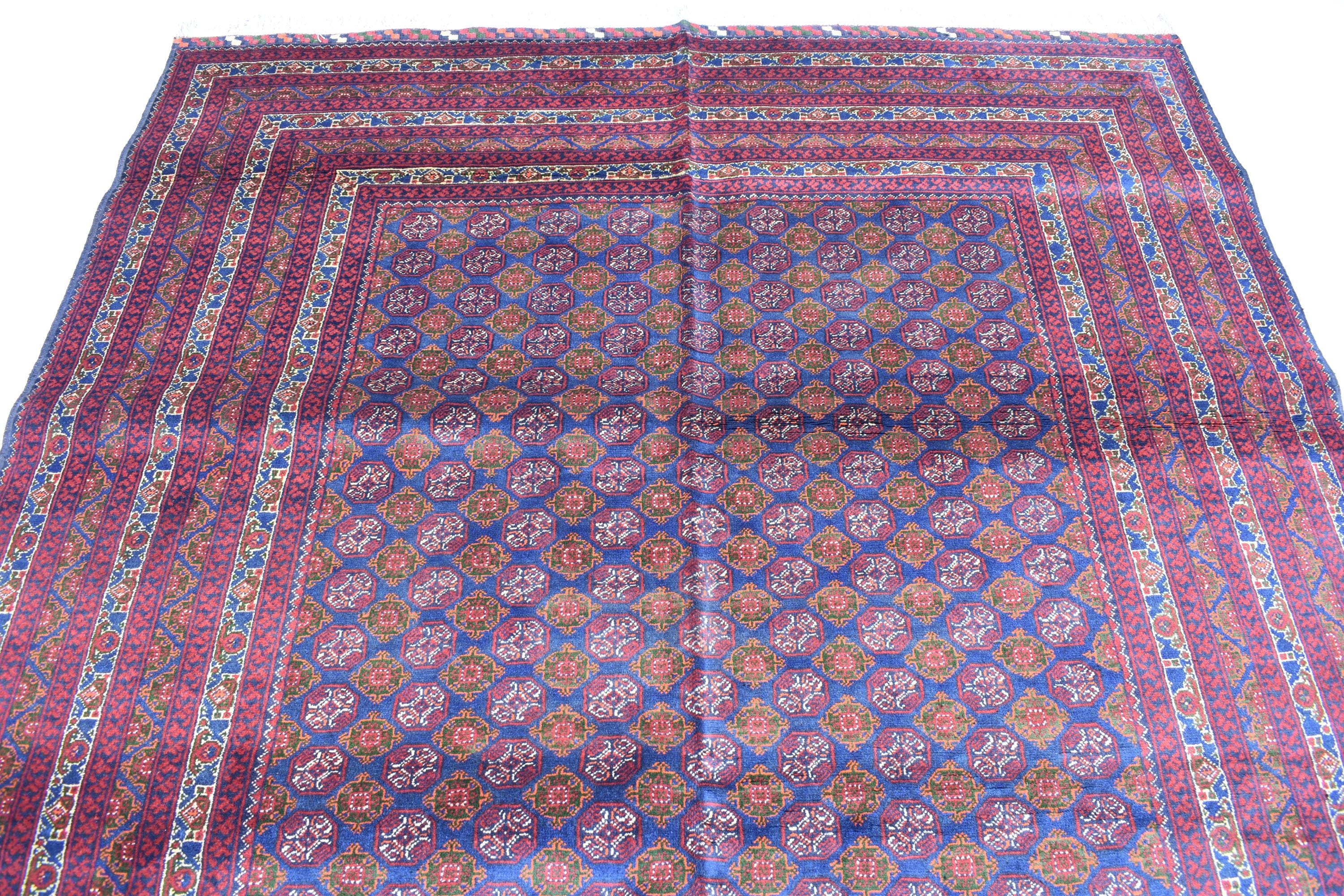 6x9 Elegant Red and Navy Blue Hoja Roshnai Rug–Traditional Handmade Oriental Design for Modern Interiors, Perfect for Bedroom, Living Room